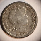 1892 P Barber Dime 10C Cents Coin Silver, Good!, Full Rims!