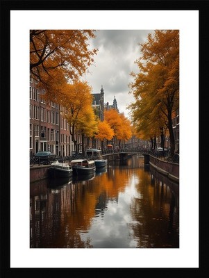 Dramatic Amsterdam Canals Framed Wall Art Poster Canvas Print Picture