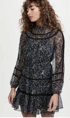 Veronica Beard Rahla Silk Dress Lace Paisley Black Sz 6 sheer overlay metallic