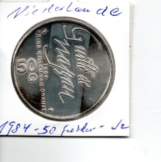 Niederlande 50 Gulden Silber 1984 Wilhelm I. vz/Stgl.