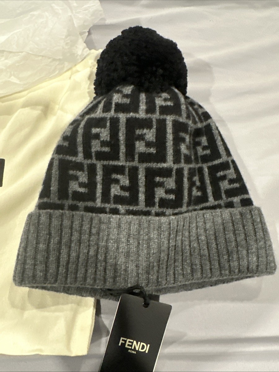 Authentic Fendi Bi-Colored Wool Gray/Black Monogram PomPom  display picture 2