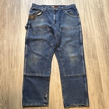 Wrangler RIGGS Double Knee Workwear Men's Blue Denim Jeans 38x32 Distressed