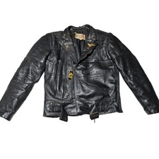 Vintage Furfa Leather Harley Motorcycle Jacket w Pins Biker Moto Size 38