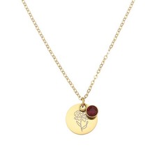 Birth Flower Necklaces, 18K Gold Plated Birthstone, Dark Red/Golden