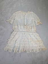 Vintage Edwardian White Net Lace Dress Tiered Ruffled Neck Detail Junior 1910's