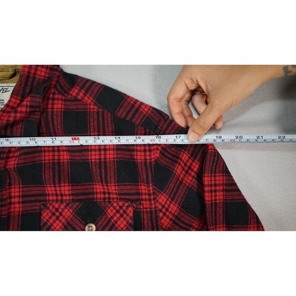 Yee Yee Mens Flannel Shirt L Red Black Plaid Corduroy Collar Cotton Button Down image 7