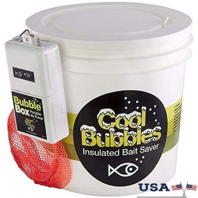 8QT Insulated Bait Bucket Aeration System Pump Weighted Air Stone Dip Net New