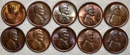 10x BU Lincoln Cents, 1909 VDB, 1923, 1927, 1928, 3x 1929, 1930, & 1932-D