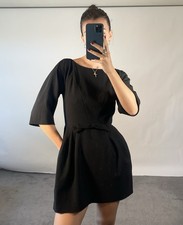 Red Valentino IT40 UK8 Dress Black Wool Blend Mini Waist Bow Detail 3/4 Sleeve