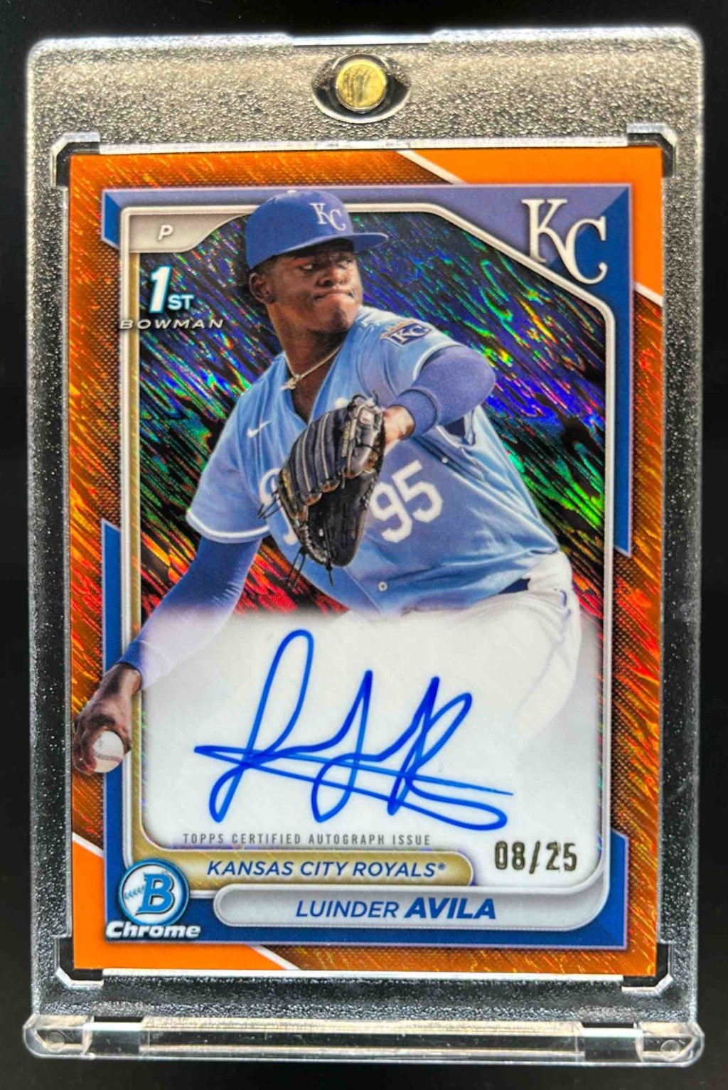 2024 Bowman Chrome Luinder Avila Auto Orange Shimmer Refractor 1st Prospect #/25