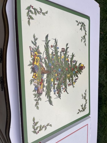 VTG PIMPERNEL SPODE CHRISTMAS TREE CORK BACKED PLACEMATS 16" x 12" SET OF 4 Box - Picture 4 of 13
