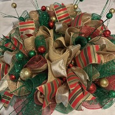 Christmas Centerpiece/.Wreath in Red, Gold And Green. Festive Holiday Decor