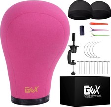 GEX 20"-24" Canvas Cork Wig Block Mannequin Head for Making 22 Inch, Rosy