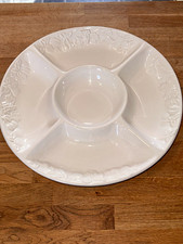 Vintage White Ceramic Sectional Serving Platter | Embossed Fruit Chip & Dip Tray