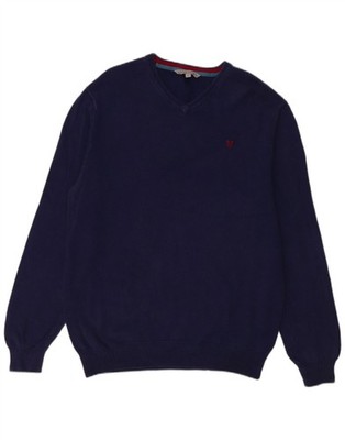Crew Clothing Herren V-Neck Pullover Pulli XL Navy Blau Baumwolle DN15