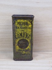 vecchia SCATOLA IN LATTA VUOTA POLVERE DA CACCIA TIPO COMUNE TERDOBBIATE NOVARA