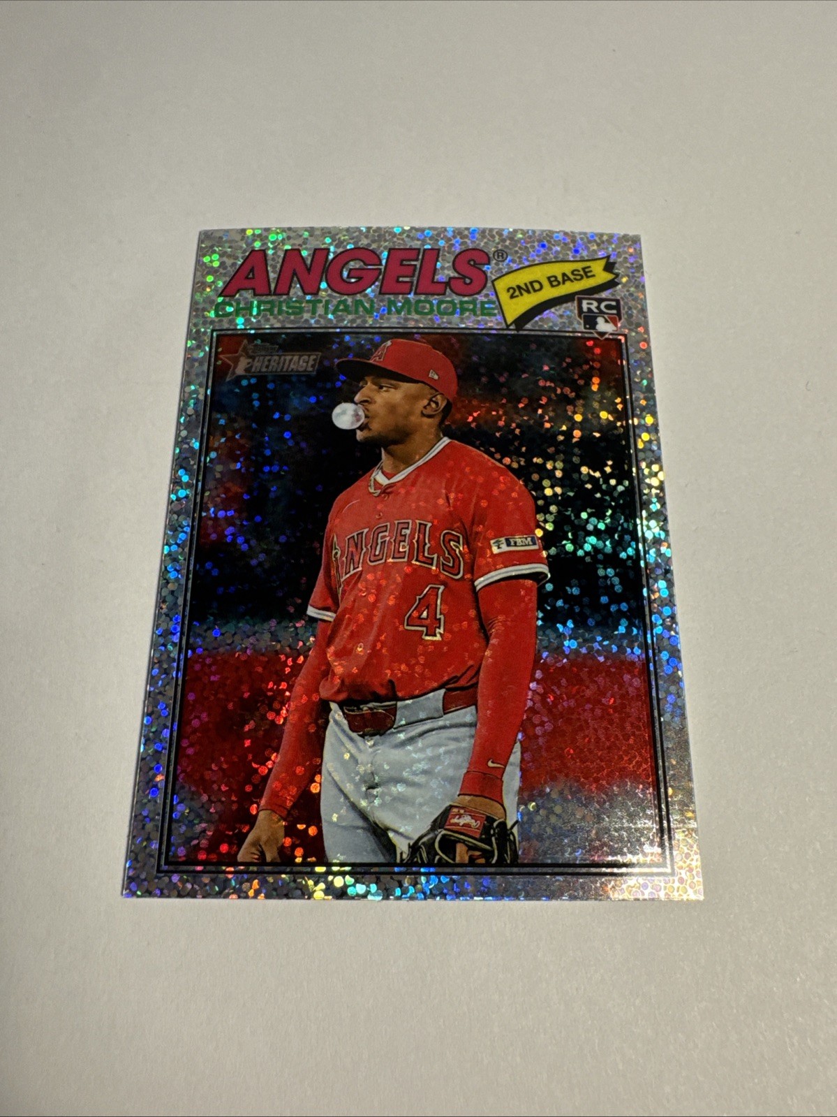 2026 Topps Heritage #249 Christian Moore Chrome Silver Sparkle Refractors
