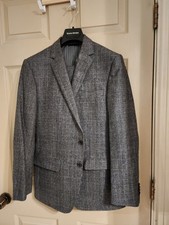 Banana Republic Monogram Italian Wool Gray Flannel Plaid Suit 38S