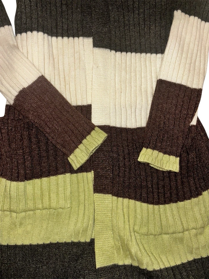 Cárdigan para mujer Kathy Ireland tejido rayas verde marrón crema talla grande usado en excelente estado Foto 3 de 4