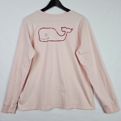 Vineyard Vines Womens L Pink Long Sleeve Pocket Tee Whale Logo