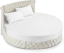 4 Piece Round Bed Solid White Sheet Set 600 T...