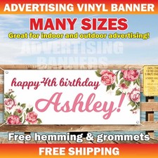 Happy 4th Birthday Advertising Banner Vinyl Sign Custom Name Text Event Holiday
