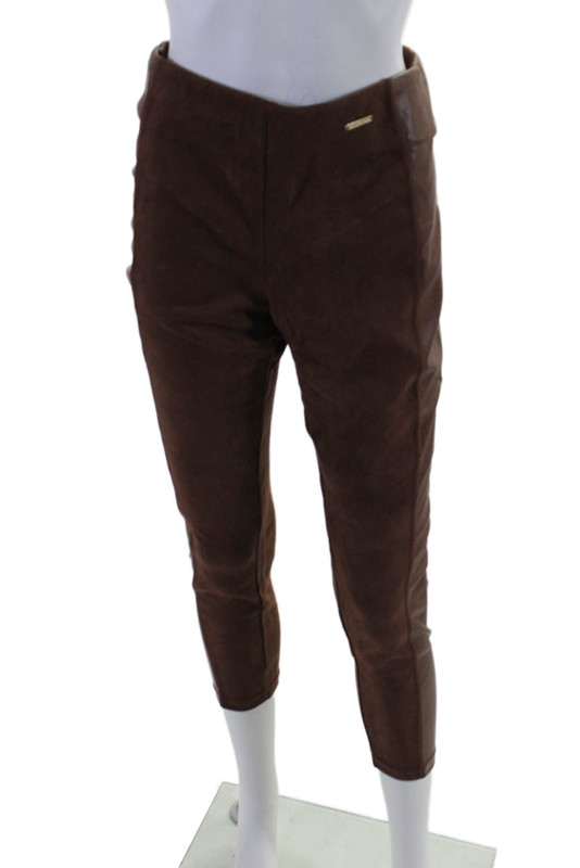 Marc New York Womens Textured Elastic Waistband Skinny Leg Pants Brown Size S