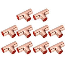 3/8"(9.52mm) ID 0.8mm Thick Tee Copper Fitting, 10pcs 3 Way Pure Pipe Fittings