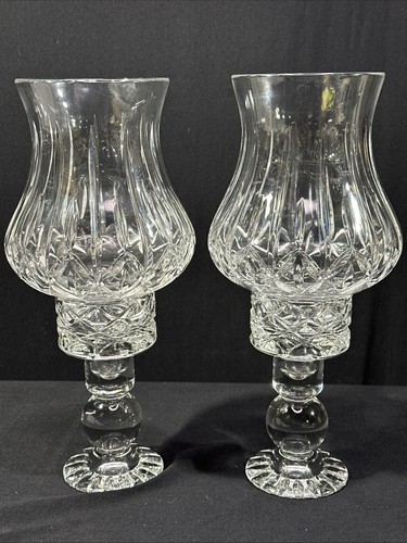Pair of Vintage Block Crystal Olympic Hurricane Candle Holders - Picture 1 of 22