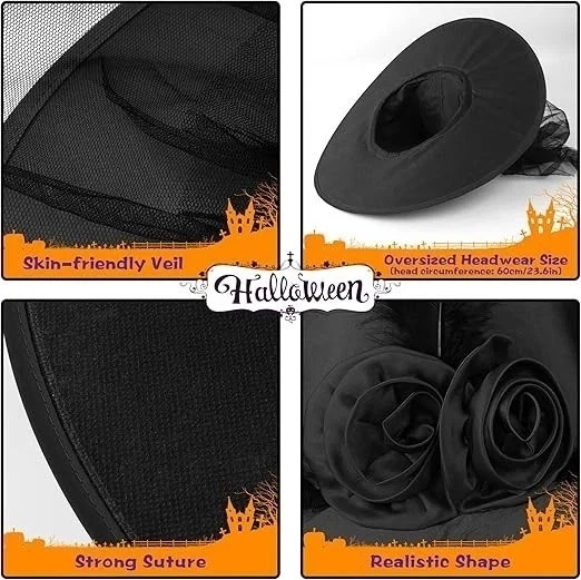 Landisun Halloween Mujeres Bruja Sombrero Brujas Sombreros para Mujer Adulto Malvado Un Lado Foto 3 de 4