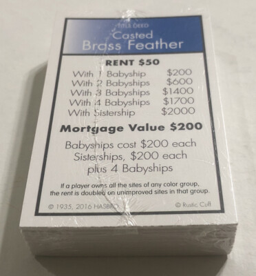 Rustic Cuff Monopoly 2016 Game Replacement Part - Card & Title Deck NEW