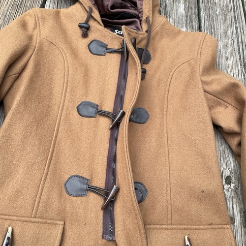 Schott NYC Size L Wool Hooded Peacoat Duffel Toggle Button Brown Vintage Coat - Picture 10 of 12
