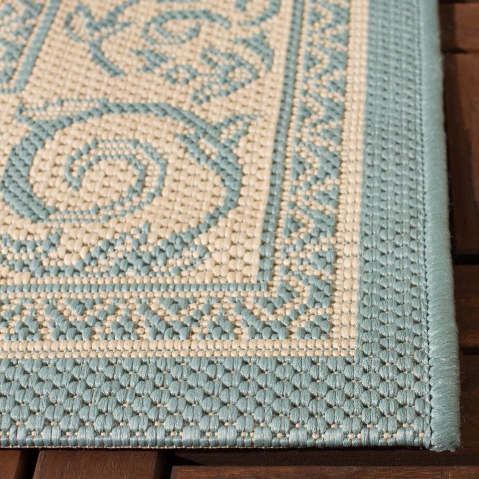 SAFAVIEH Indoor Outdoor CY6107-25 Courtyard Aqua / Cream Rug - Image 3 of 4