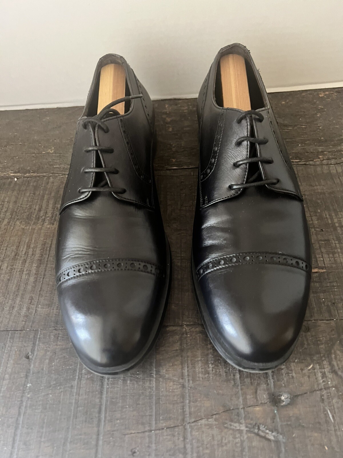Ermenegildo Zegna Black Leather 4-Eye Lace Up Cap Toe Oxfords Men’s Size 9.5 image 4