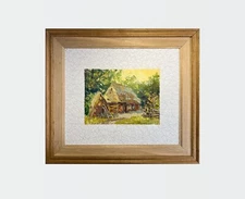 Oil painting Old house Ukrainian painter paper Framed original Decor landscape