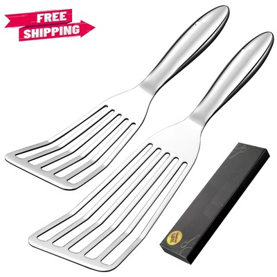 Stainless Steel Fish Spatula Combo - 1 Large Fish Turning Spatula + 1 Small Grid