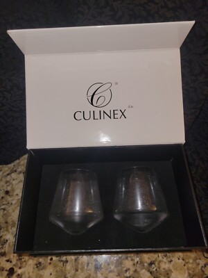 Culinex Gift Set Crystal Wine Stemless Glasses  (2) No-Lead Crystal Clear Glass