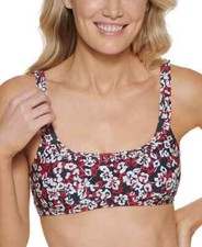 Tommy Hilfiger Small Floral Blue Multi-Color Ruffle Bikini Swimsuit Top NWT