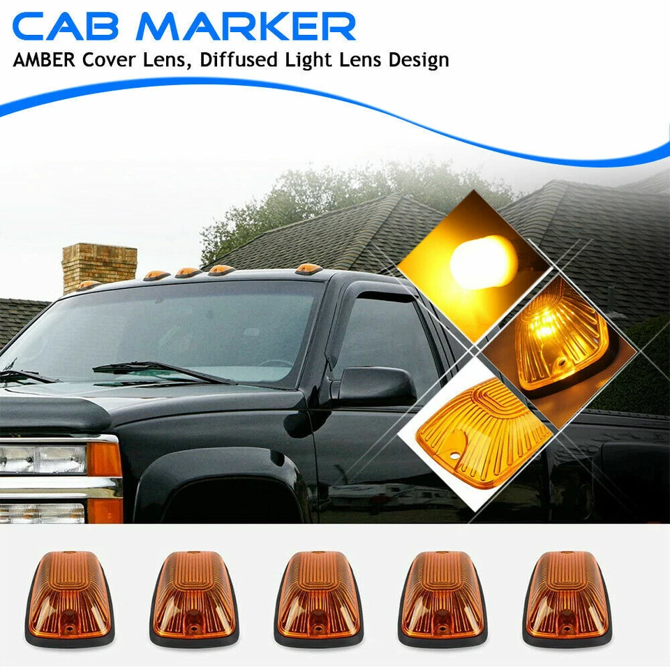 LED Cab Roof Parking Marker Clearance Lights 5 Piece Kit for Chevy GMC Truck Foto 3 de 4