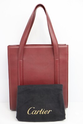 Must de Cartier Tote Bag Bordeaux Red Double C Monogram Professional Shoulder Ba