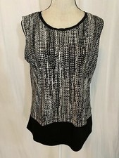 T Tahari Womens Black White Crew Neck Tank Top Blouse Medium