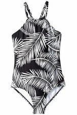  58 Seafolly Swim Girls' Black Palm Print One-Piece Swimsuit Size AUS 16/ US 10
