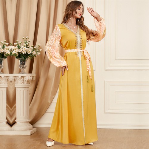 Muslim Floral Kaftan Islamic Women Maxi Dress Ramadan Dubai Caftan Moroccan Gown - Picture 46 of 216