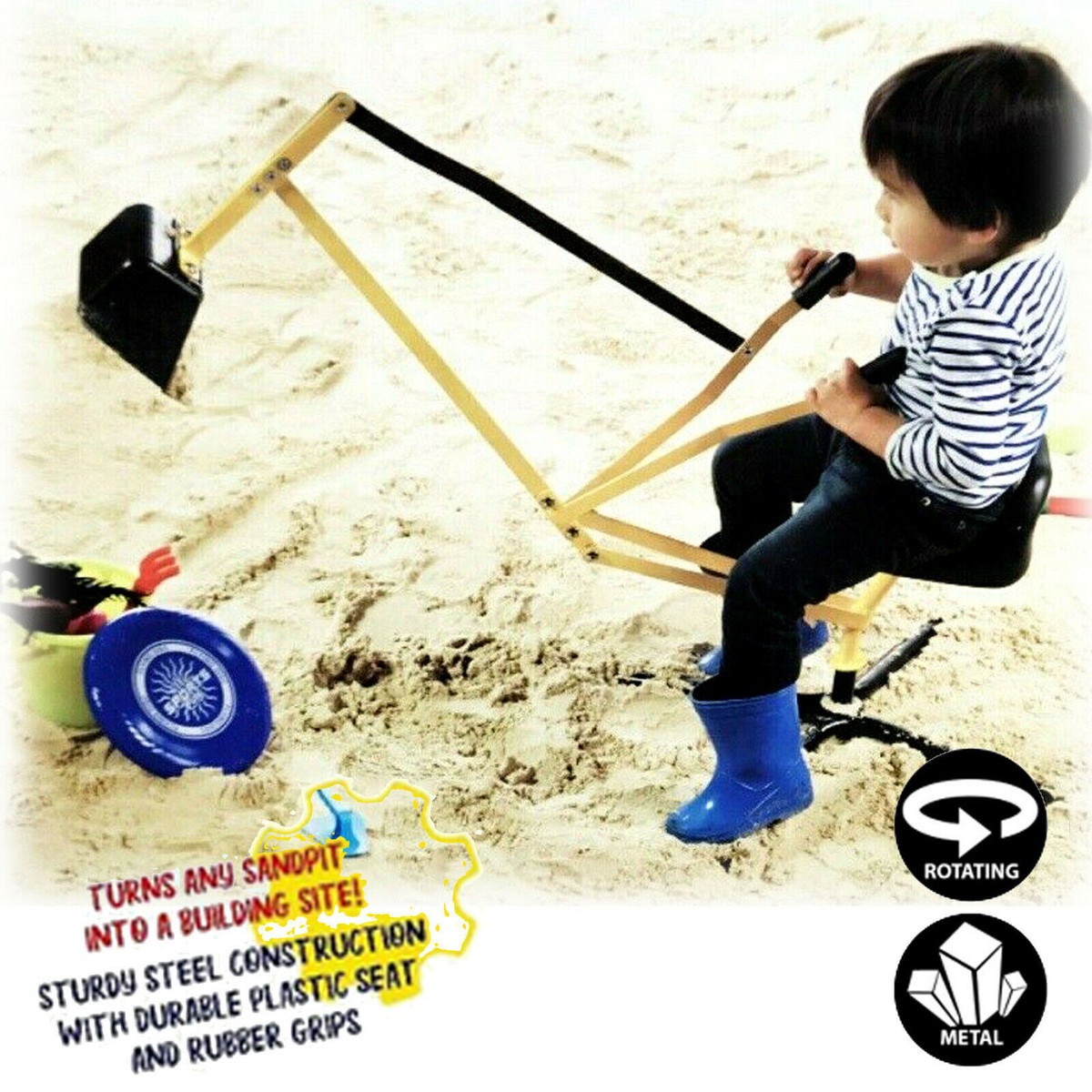 KIDS OUTDOOR SANDPIT DIGGER EXCAVATOR METAL RIDE ON GARDEN SAND