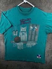 VTG NBA Nutmeg Mills Charlotte Hornets T Shirt Blue 1988 NBA Embroidered