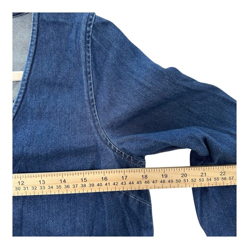 Madewell Womens Blue Denim Ruffle Detail Cotton Blouse Top Cropped Size S - Picture 6 of 8