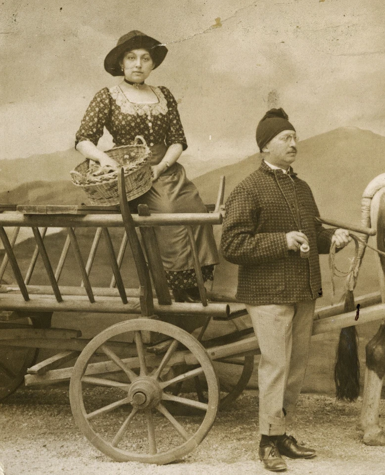 funny family in cow cart, musical instruments, pipe, guitar, unusual, MERAN - Image 2 of 4