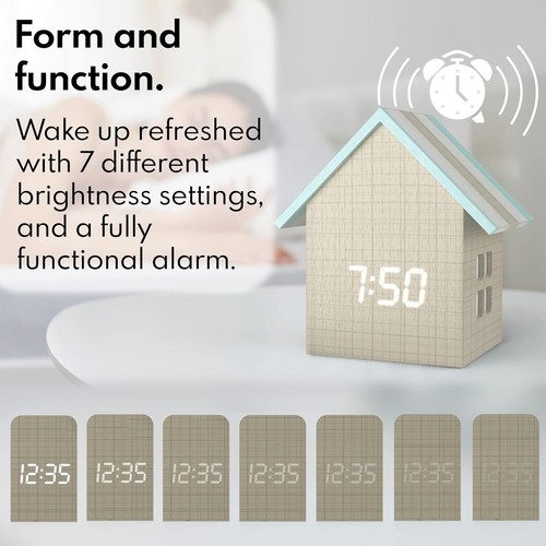 Digital House Shaped Alarm Clock with Temperature Display Stripe Wood – Moder... - Picture 3 of 8