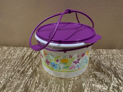 New Beautiful Round Tupperware Bucket/Container 3.5L w Flower Garden Theme
