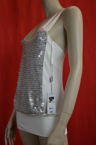 NWT ALBERTA FERRETTI IVORY RAYON SILVER SEQUINS SLEEVELESS DRESS TOP US 4 ITALY - Picture 4 of 12
